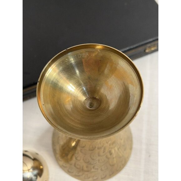 Lot of 2 Unique Hand Carved Brass Vintage  Cups Goblet Star Flower India - Picture 7 of 12